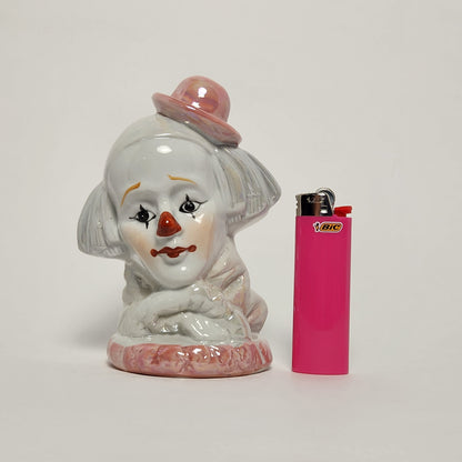 Iridescent Pink and White Clown Porcelain Bust