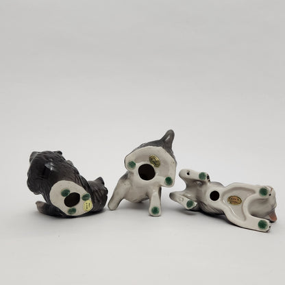 Grey Ceramic Tabby Cat Figurines x3