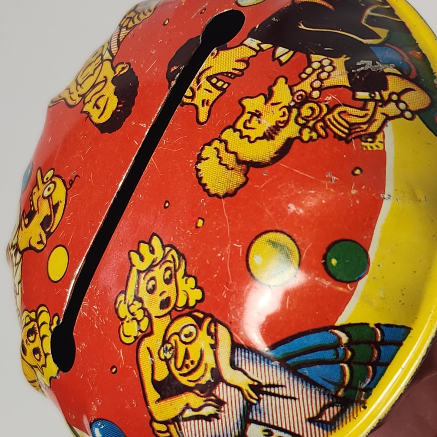 Tin Lithographed New Year's Eve Noisemaker Toy with Wooden Handle