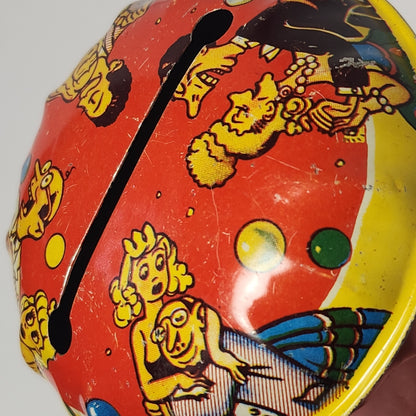 Tin Lithographed New Year's Eve Noisemaker Toy with Wooden Handle