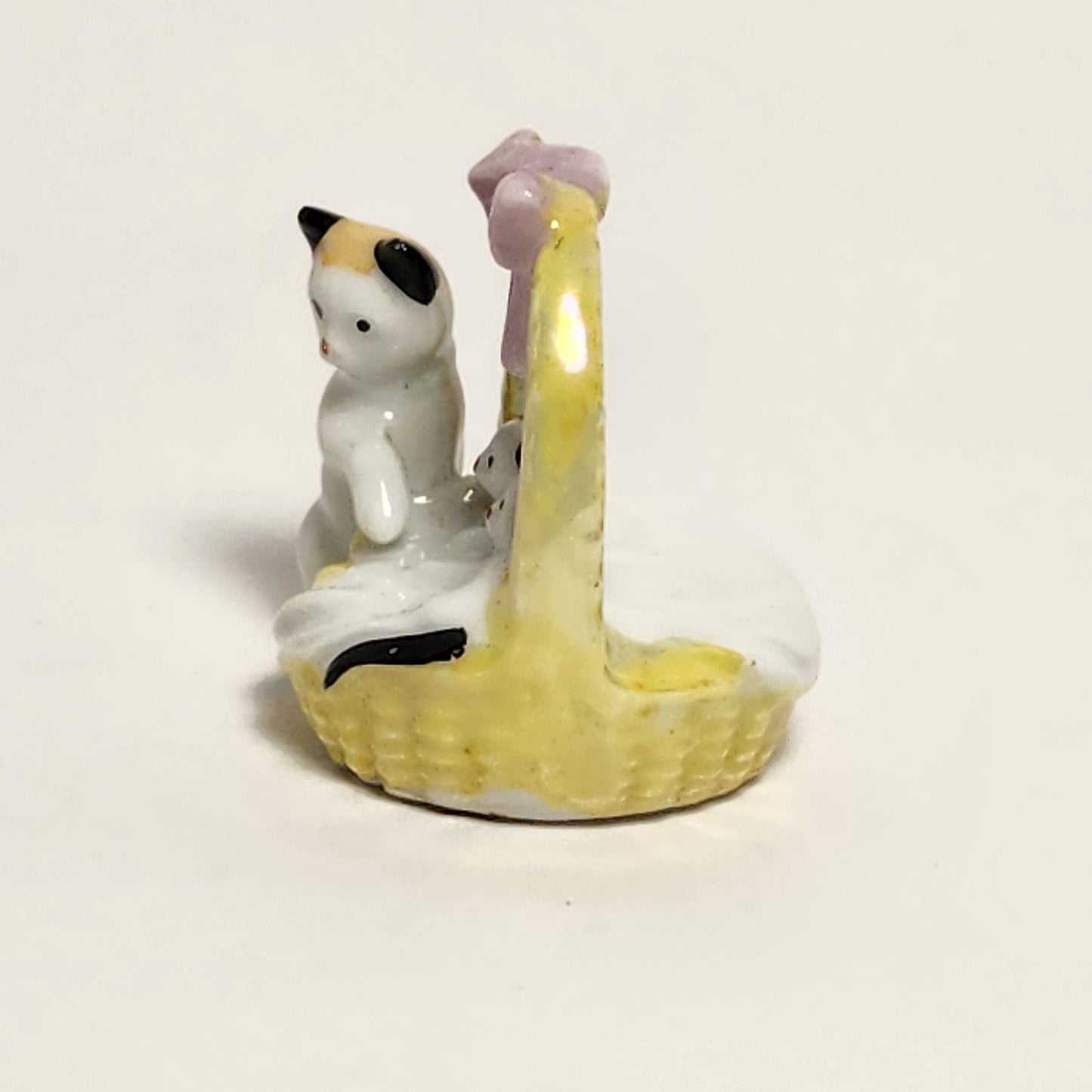 Mother Cat and Kittens in Basket Porcelain Figurine