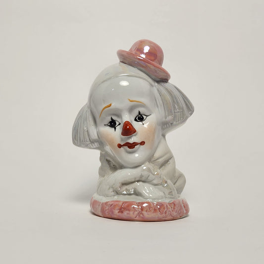 Iridescent Pink and White Clown Porcelain Bust