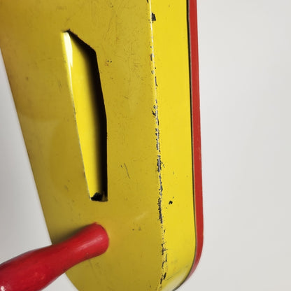 Tin Lithographed Dancing Clown Noisemaker Toy with Wooden Handle