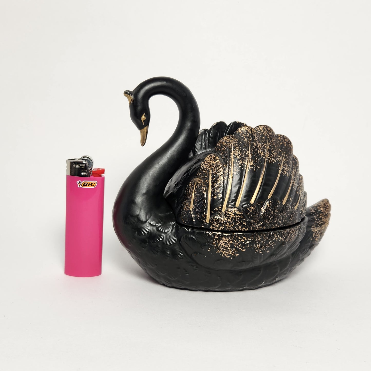 Black and Gold Swan Porcelain Trinket Box