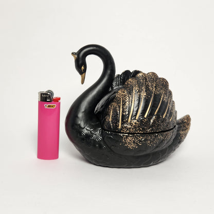 Black and Gold Swan Porcelain Trinket Box