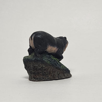The Bronze Menagerie - Herman Deaton -  Painted Bronze Baby Hippo Figurine 1978