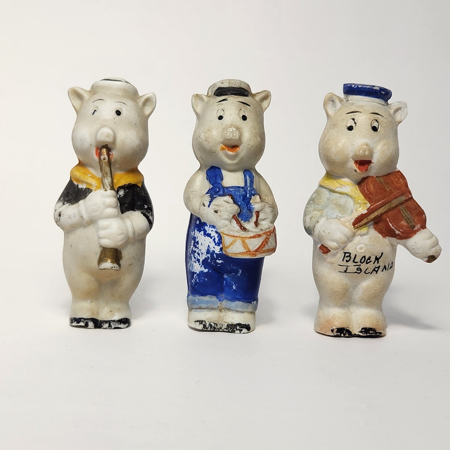 Walt Disney - Porcelain Bisque Three Little Pigs Band Figurines 1930s